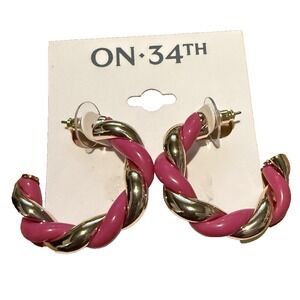 On 34th Gold Tone Pink Swirl Hoop Earrings NEW WITH‎ TAGS Retail $39.50